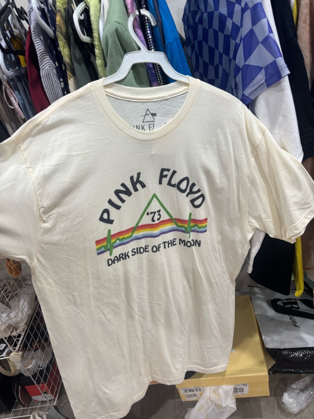 Pink Floyd "Dark Side of the Moon '73" Graphic Tee - Cream with Rainbow